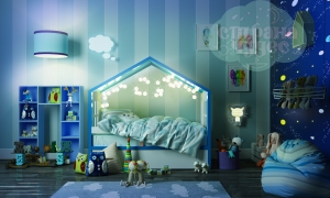 Кровать-домик Mamka из бука "Домик Мага" белый-голубой