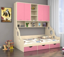 Кровать с антресолью ФМ Дельта 21.01 (120 см), розовая