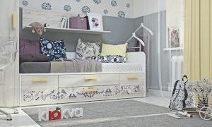 Кровать-диван Klюkva Junior BS8 с 4 ящиками, Provence,дуб серый