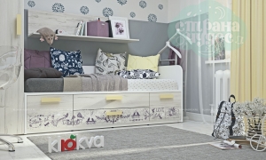 Кровать-диван Klюkva Junior BS8 с 4 ящиками, Provence,дуб серый