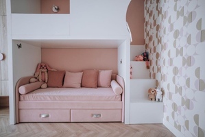 Кровать София с ящиками, ткань 2 кат. розовая