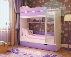 Кровать двухъярусная Ярофф Юниор 5, белое дерево-фиолетовый