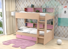 Кровать двухъярусная GK 1, дуб молочный-розовый