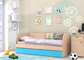 Кровать детская GK 7, дуб молочный-голубая