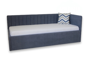 Кровать София с полосой угловая, 4 кат. ткани с ПМ, синяя