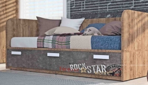 Кровать-диван Klюkva Junior BSS3 с 3 ящиками, Rock, камень темный/дуб золотой