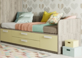 Кровать-диван Klюkva Junior BS8 с 4 ящиками, лимонный сорбет/дуб серый