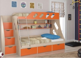 Кровать двухъярусная ФМ Дельта 20.01, со ступенями, оранжевая