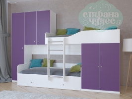 Двухъярусная кровать Лео белая-фиолетовая