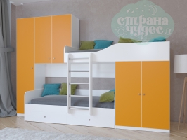 Двухъярусная кровать Лео белая-оранжевая