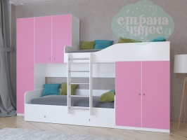 Двухъярусная кровать Лео белая-розовая