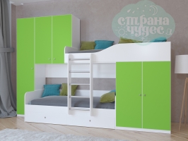 Двухъярусная кровать Лео белая-зеленая