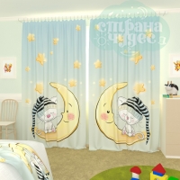 Фотошторы для детской комнаты "My little princess Котенок на Луне"