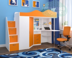 Кровать-чердак Ярофф Пионер, Белое дерево+оранжевый