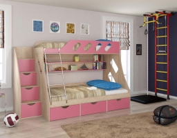 Кровать двухъярусная ФМ Дельта 20.01, со ступенями розовая