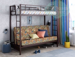 Кровать-чердак с диваном ФМ Мадлен, марки / коричневая