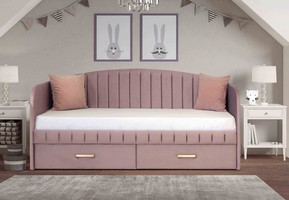 Кровать София спинка-дуга с ящиками, розовая