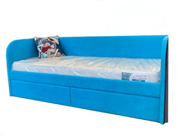 Кровать София с ящиками, ткань 1 кат. голубая