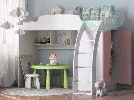 Кровать-чердак ФМ Соня 1, белый - розовый