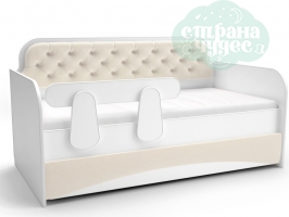 Кровать-диван с мягким фасадом, кремовая