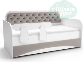 Кровать-диван с мягким фасадом, серая