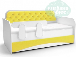 Кровать-диван с мягким фасадом, желтая