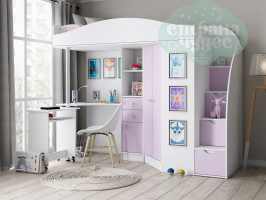 Кровать-чердак ФМ Теремок-1 Гранд, белый-фиолетовый