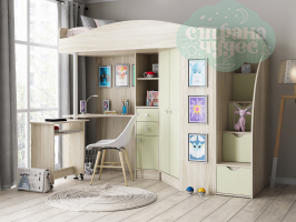 Кровать-чердак ФМ Теремок-1 Гранд, ясень шимо - шалфей