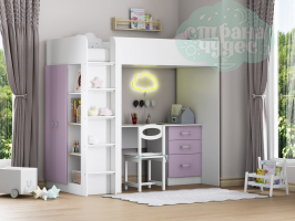 Кровать-чердак ФМ Теремок-3, белый - фиолетовый