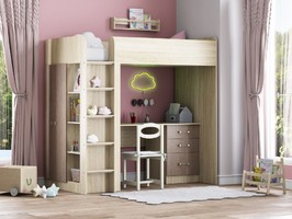 Кровать-чердак ФМ Теремок-3, ясень шимо - светлый / темный