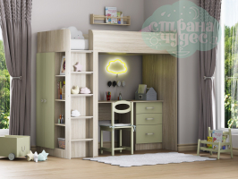 Кровать-чердак ФМ Теремок-3, ясень шимо - шалфей