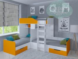 Двухъярусная кровать Трио, белая - оранжевая