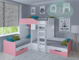 Двухъярусная кровать Трио, белая - розовая